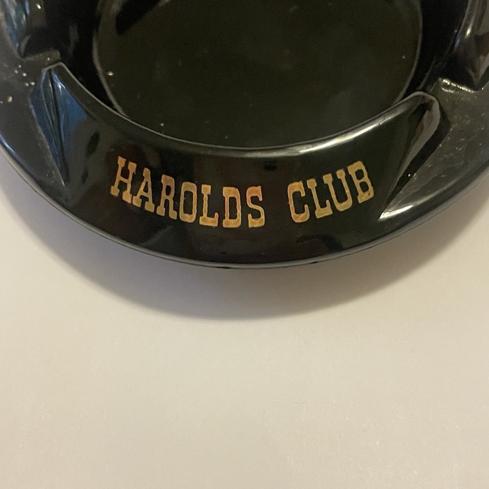 Harolds Club Ashtray-Cigar/Cigarette-Black Glass-For Fun-Reno-Casino, Vintage